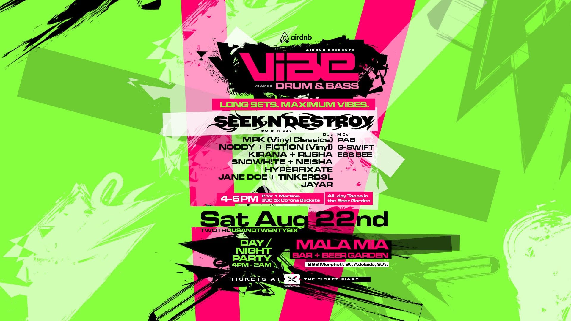 AirDNB’s VIBE returns to Mala Mia for a ten-hour locals-only drum and bass day party